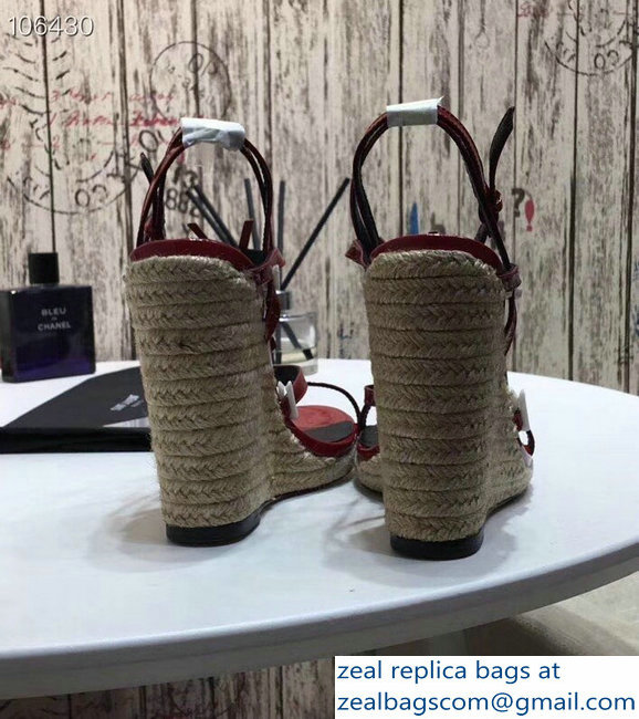 Saint Laurent Heel 10.5cm Cassandra Wedge Espadrilles Sandals Patent Red With YSL Logo 2019