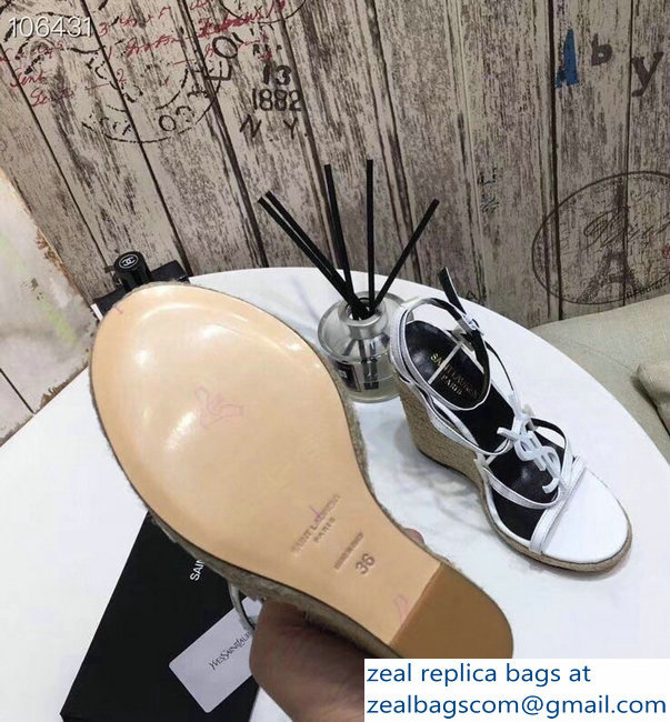 Saint Laurent Heel 10.5cm Cassandra Wedge Espadrilles Sandals White With YSL Logo 2019