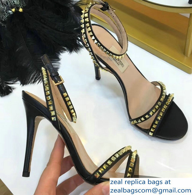 Valentino Heel 10cm Rockstud Around Sandals Black 2019 - Click Image to Close