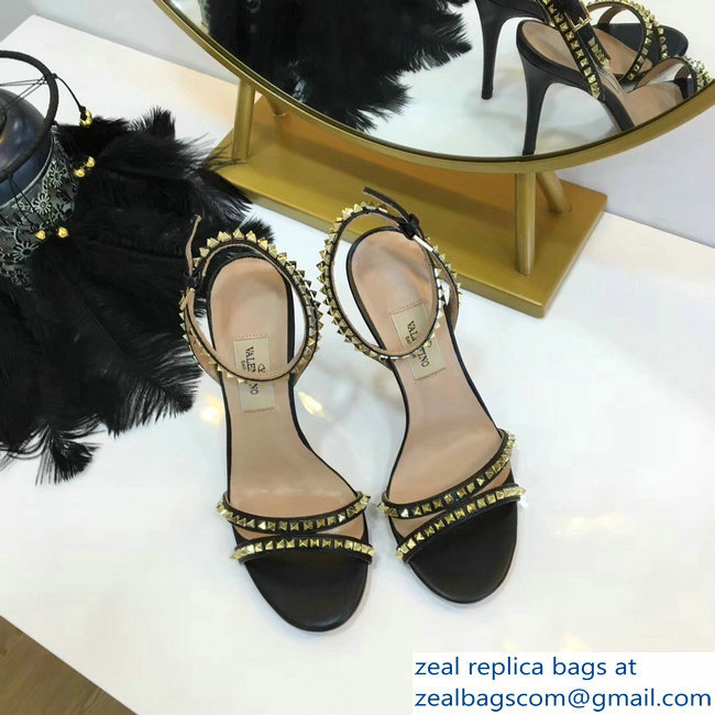 Valentino Heel 10cm Rockstud Around Sandals Black 2019 - Click Image to Close