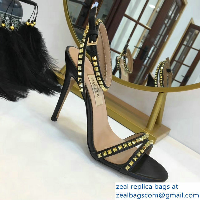 Valentino Heel 10cm Rockstud Around Sandals Black 2019