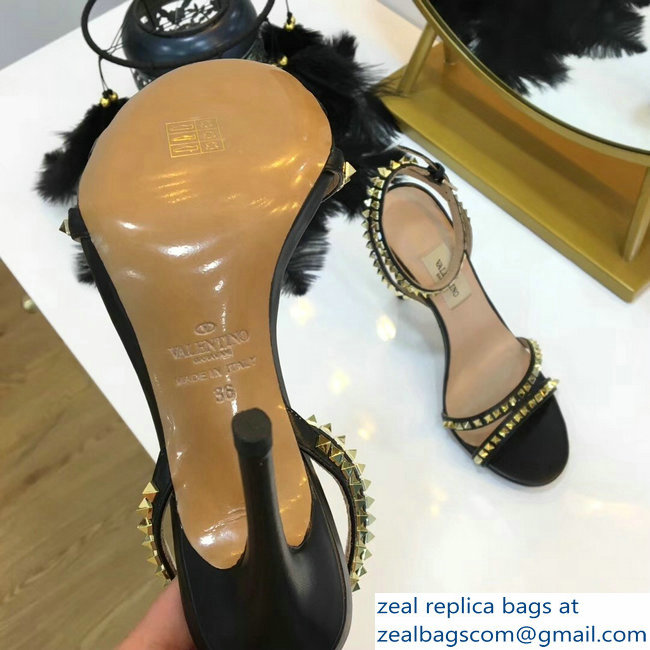 Valentino Heel 10cm Rockstud Around Sandals Black 2019 - Click Image to Close