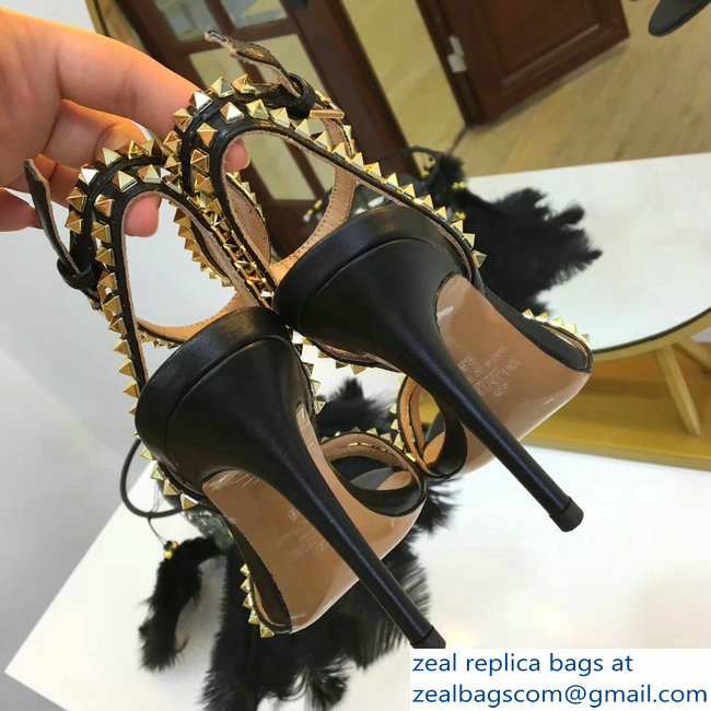 Valentino Heel 10cm Rockstud Around Sandals Black 2019 - Click Image to Close