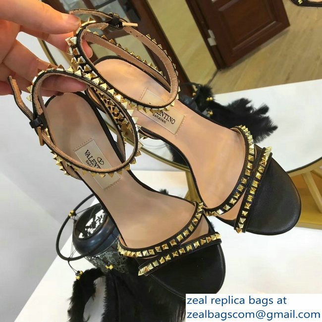 Valentino Heel 10cm Rockstud Around Sandals Black 2019 - Click Image to Close