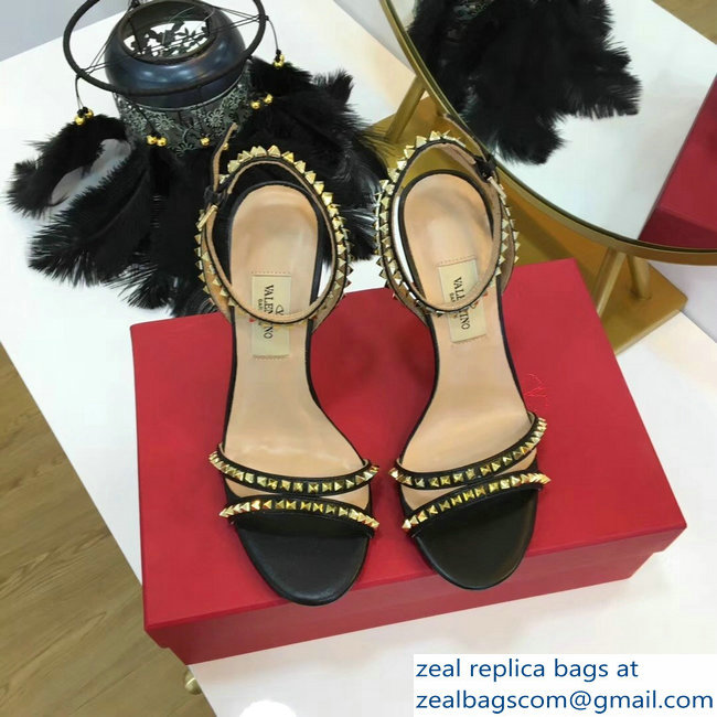 Valentino Heel 10cm Rockstud Around Sandals Black 2019