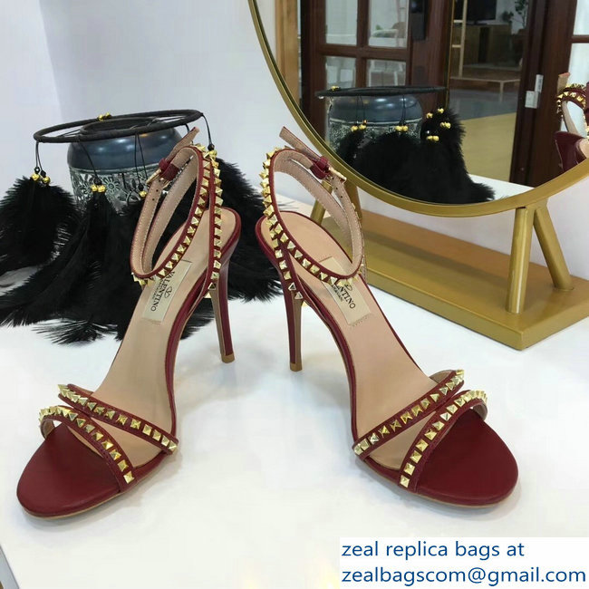 Valentino Heel 10cm Rockstud Around Sandals Burgundy 2019