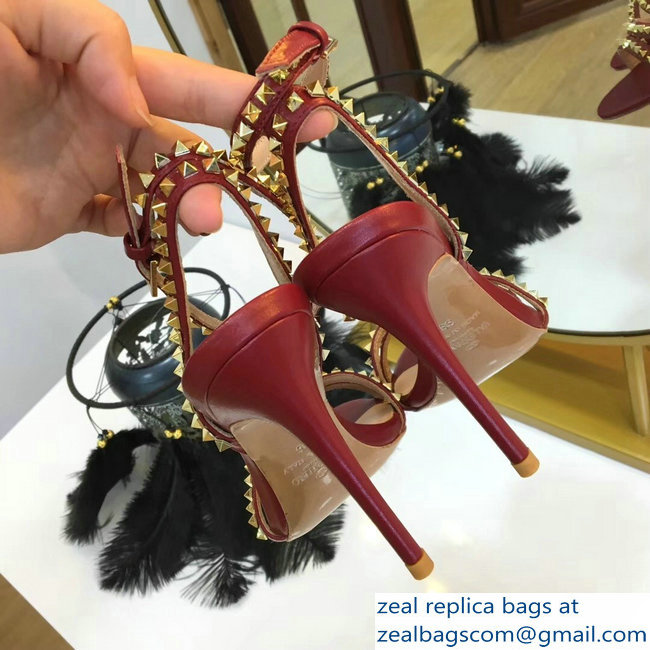 Valentino Heel 10cm Rockstud Around Sandals Burgundy 2019