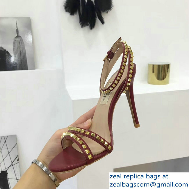 Valentino Heel 10cm Rockstud Around Sandals Burgundy 2019