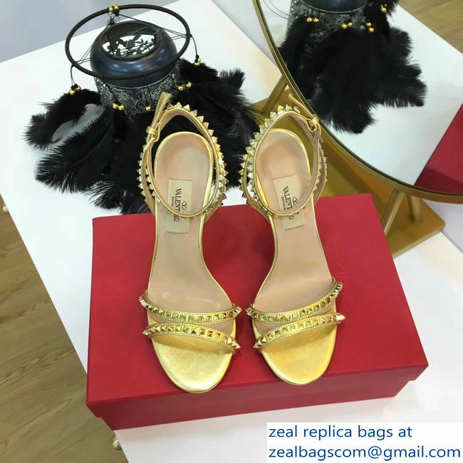 Valentino Heel 10cm Rockstud Around Sandals Gold 2019