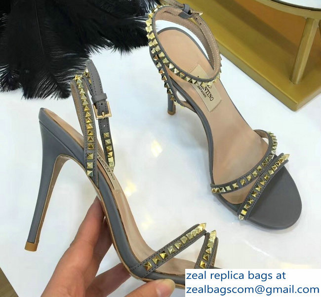 Valentino Heel 10cm Rockstud Around Sandals Gray 2019 - Click Image to Close