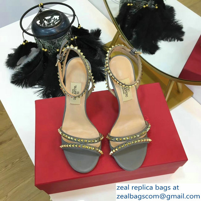 Valentino Heel 10cm Rockstud Around Sandals Gray 2019 - Click Image to Close