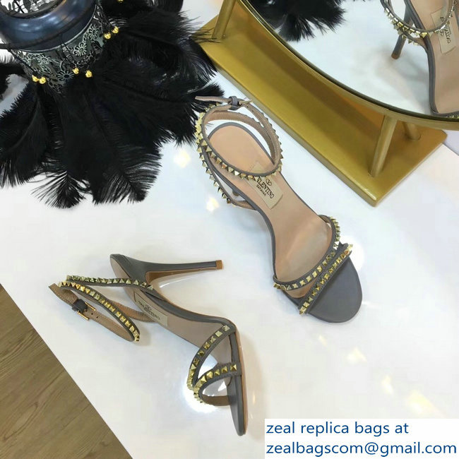 Valentino Heel 10cm Rockstud Around Sandals Gray 2019 - Click Image to Close