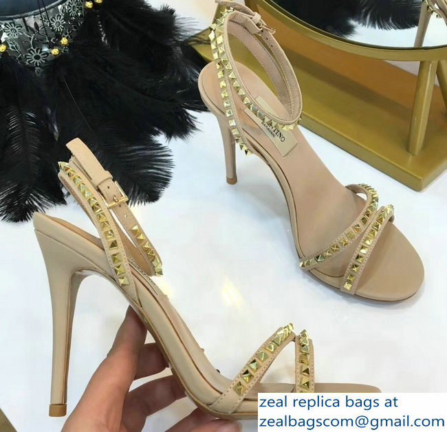 Valentino Heel 10cm Rockstud Around Sandals Nude 2019 - Click Image to Close