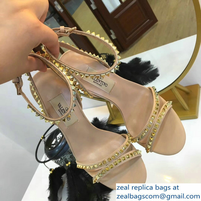 Valentino Heel 10cm Rockstud Around Sandals Nude 2019