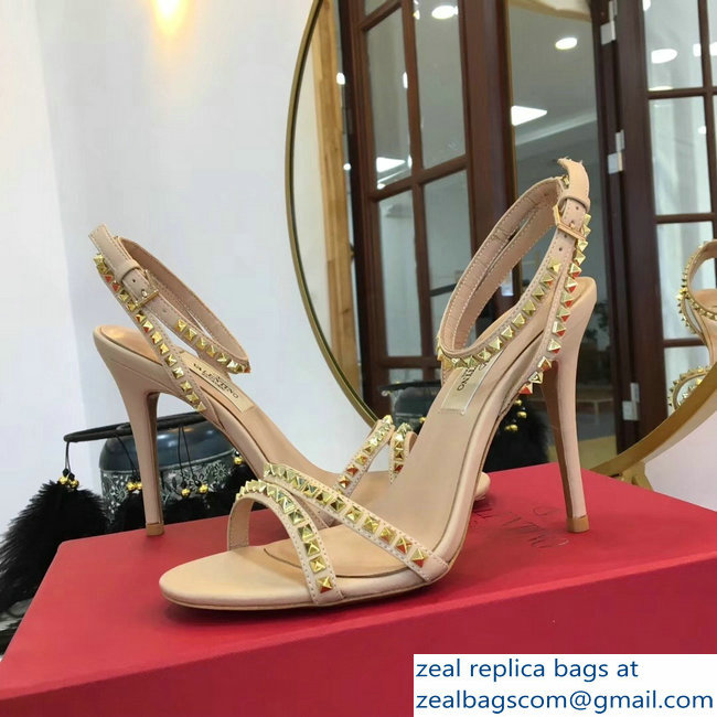 Valentino Heel 10cm Rockstud Around Sandals Nude 2019 - Click Image to Close