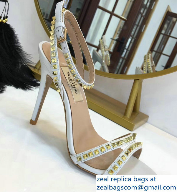 Valentino Heel 10cm Rockstud Around Sandals White 2019 - Click Image to Close