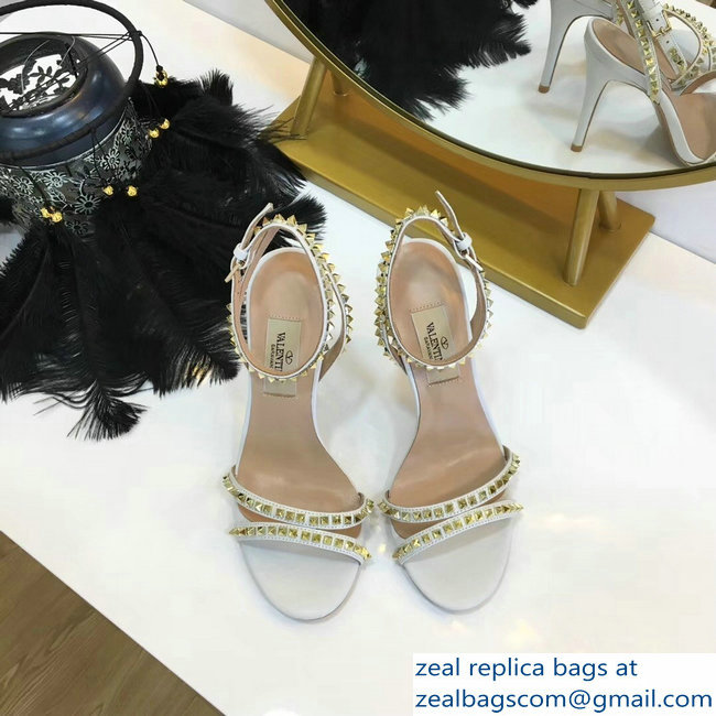 Valentino Heel 10cm Rockstud Around Sandals White 2019 - Click Image to Close