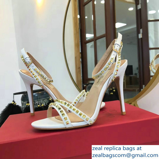 Valentino Heel 10cm Rockstud Around Sandals White 2019 - Click Image to Close