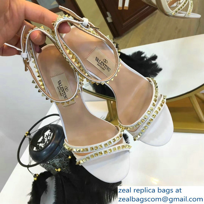 Valentino Heel 10cm Rockstud Around Sandals White 2019 - Click Image to Close