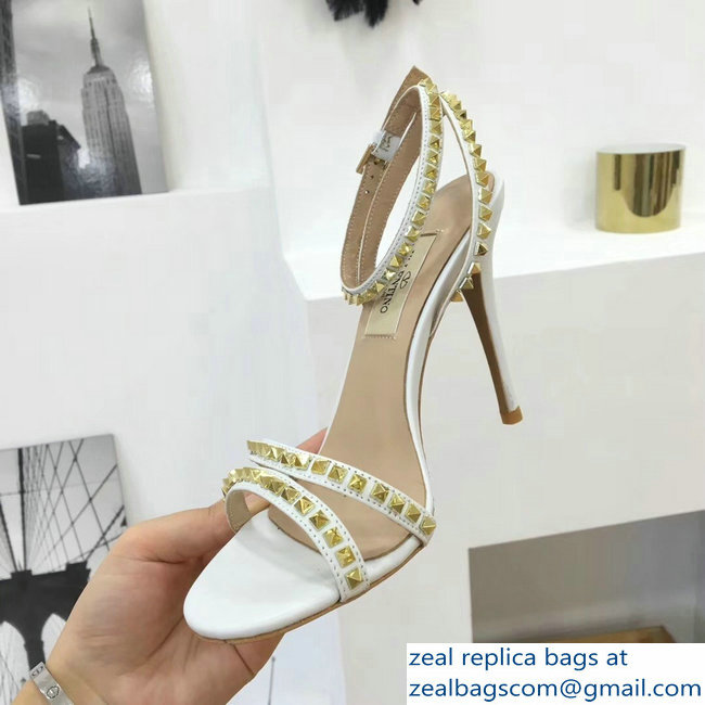 Valentino Heel 10cm Rockstud Around Sandals White 2019 - Click Image to Close