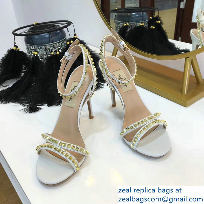 Valentino Heel 10cm Rockstud Around Sandals White 2019 - Click Image to Close