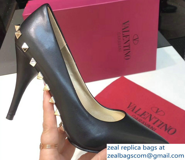 Valentino Heel 9.5cm Rockstud Around Sheepskin Pumps Black 2019