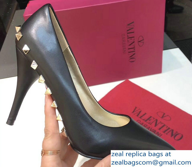 Valentino Heel 9.5cm Rockstud Around Sheepskin Pumps Black 2019 - Click Image to Close