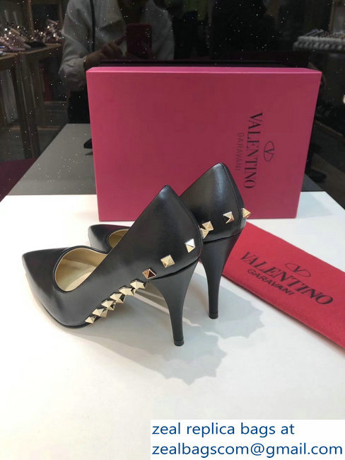 Valentino Heel 9.5cm Rockstud Around Sheepskin Pumps Black 2019 - Click Image to Close