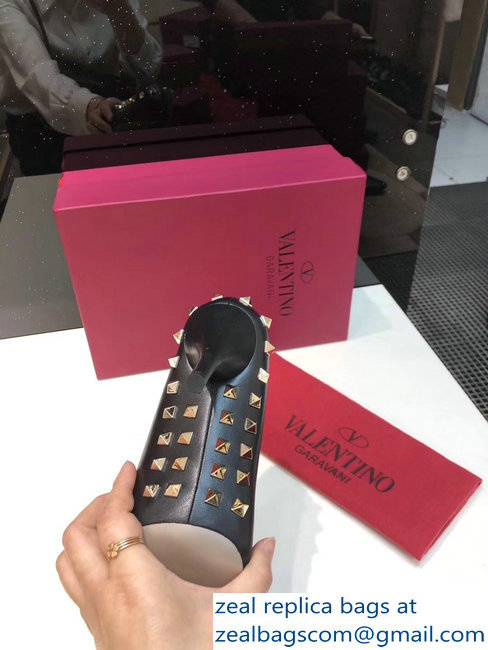 Valentino Heel 9.5cm Rockstud Around Sheepskin Pumps Black 2019 - Click Image to Close