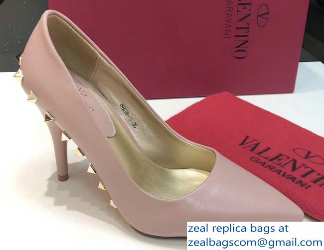 Valentino Heel 9.5cm Rockstud Around Sheepskin Pumps Nude 2019 - Click Image to Close