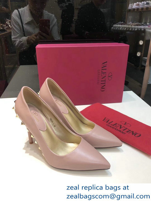 Valentino Heel 9.5cm Rockstud Around Sheepskin Pumps Nude 2019