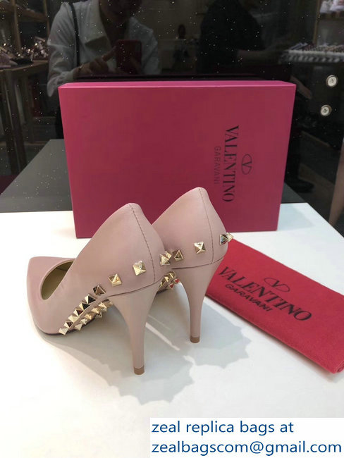 Valentino Heel 9.5cm Rockstud Around Sheepskin Pumps Nude 2019