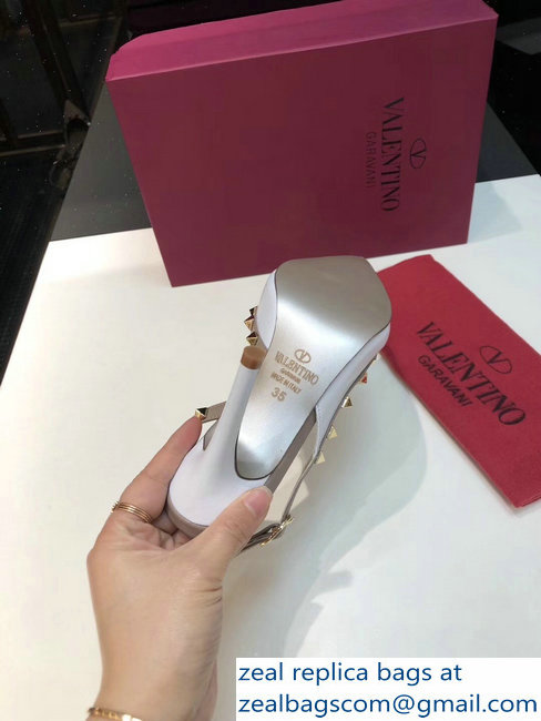 Valentino Heel 9.5cm Rockstud Sheepskin Slingback Pumps White