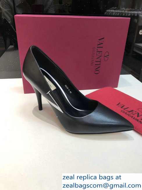 Valentino Heel 9.5cm VLTN Sheepskin Pumps Black 2019 - Click Image to Close