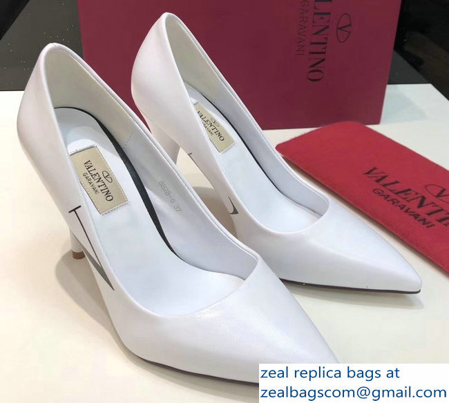 Valentino Heel 9.5cm VLTN Sheepskin Pumps White 2019 - Click Image to Close