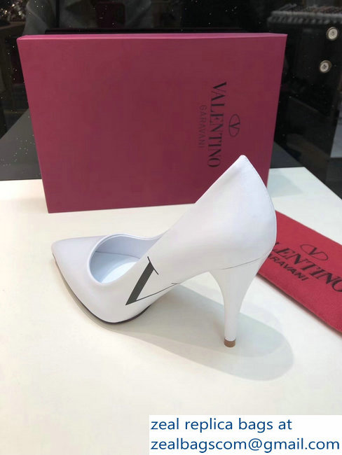 Valentino Heel 9.5cm VLTN Sheepskin Pumps White 2019