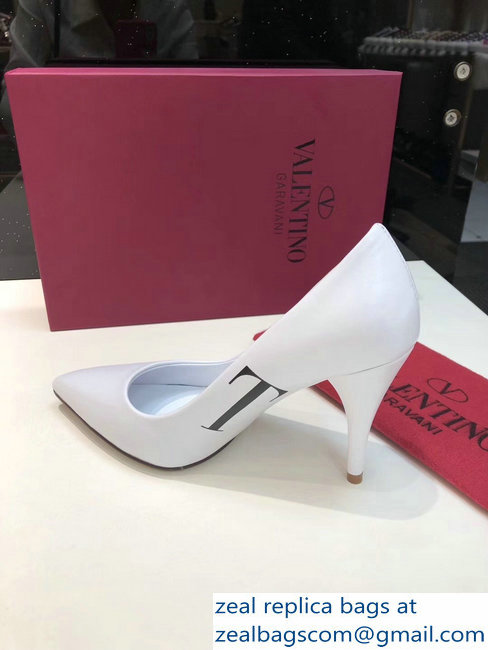 Valentino Heel 9.5cm VLTN Sheepskin Pumps White 2019 - Click Image to Close