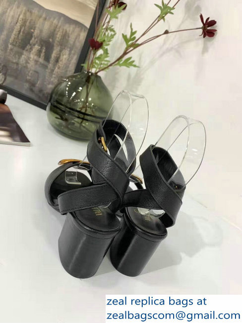 Valentino Mid-Heel Cowhide Sandals Black With Go Logo Detail 2019