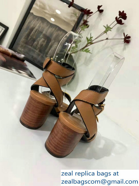 Valentino Mid-Heel Cowhide Sandals Brown With Go Logo Detail 2019 - Click Image to Close