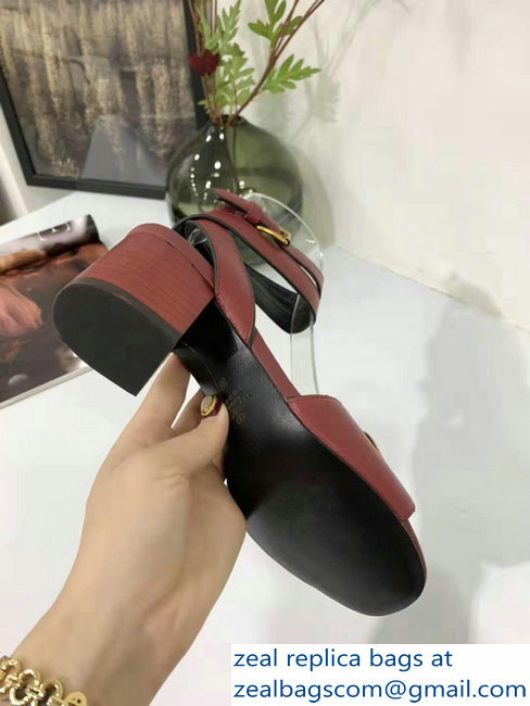 Valentino Mid-Heel Cowhide Sandals Burgundy With Go Logo Detail 2019