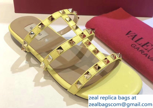 Valentino Rockstud Flat Slide Sandals Yellow - Click Image to Close