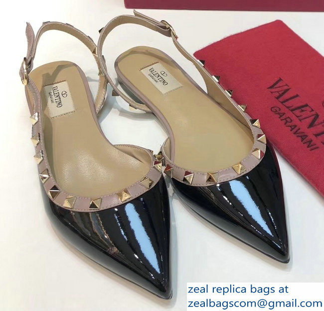 Valentino Rockstud Patent Leather Slingback Ballet Flats Black - Click Image to Close