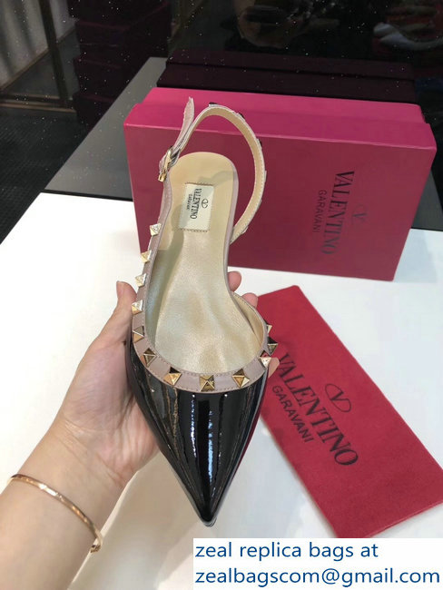 Valentino Rockstud Patent Leather Slingback Ballet Flats Black - Click Image to Close
