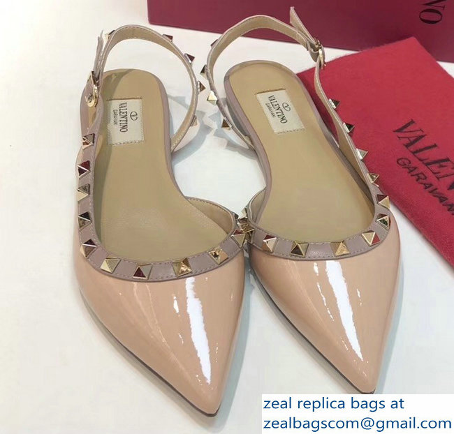 Valentino Rockstud Patent Leather Slingback Ballet Flats Nude - Click Image to Close