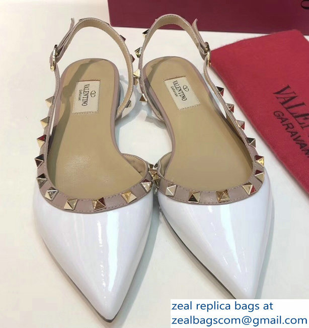 Valentino Rockstud Patent Leather Slingback Ballet Flats White - Click Image to Close