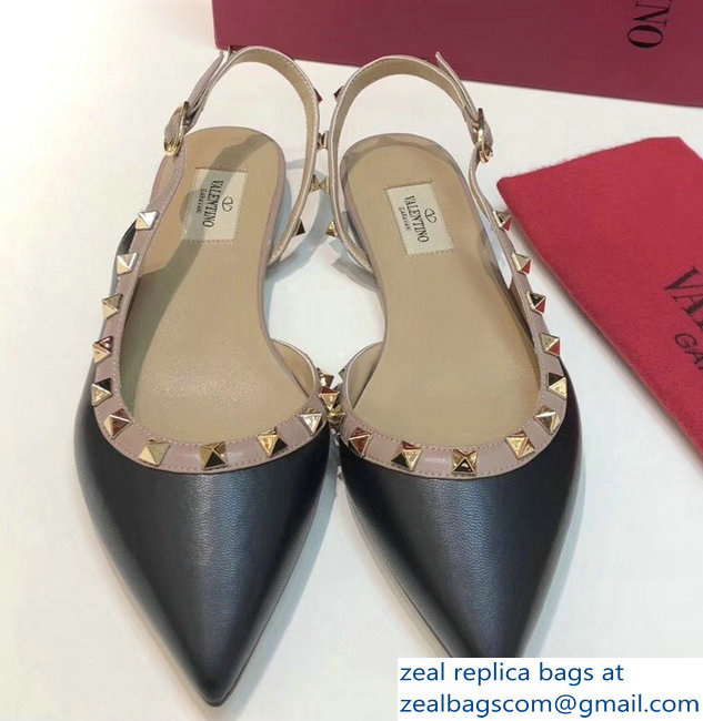 Valentino Rockstud Sheepskin Slingback Ballet Flats Black - Click Image to Close