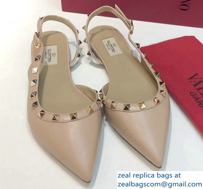 Valentino Rockstud Sheepskin Slingback Ballet Flats Nude - Click Image to Close