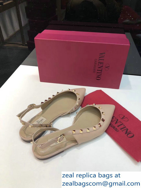 Valentino Rockstud Sheepskin Slingback Ballet Flats Nude - Click Image to Close