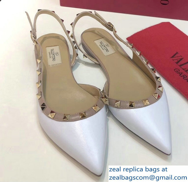 Valentino Rockstud Sheepskin Slingback Ballet Flats White - Click Image to Close