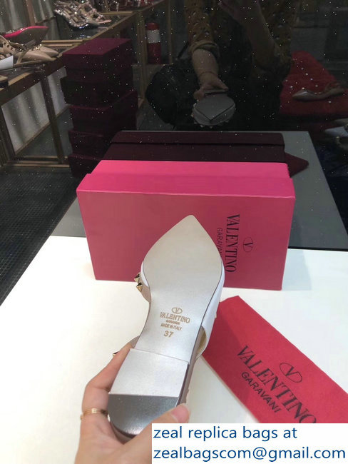 Valentino Rockstud Sheepskin Slingback Ballet Flats White - Click Image to Close